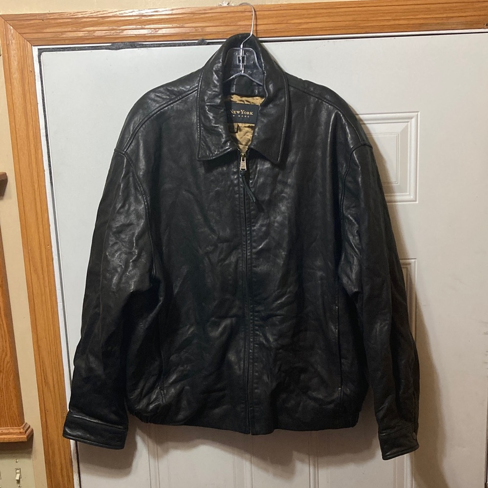 Marc New York‎ Leather Black Bomber Jacket XL